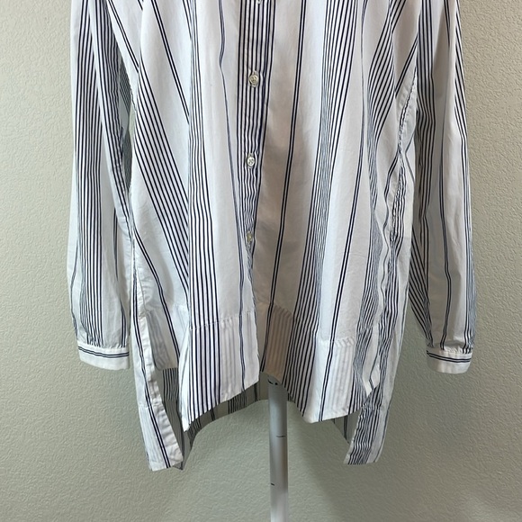 NWT 0039 Italy 100% cotton Carrie edge blue strip long sleeve button down size L - Picture 3 of 10